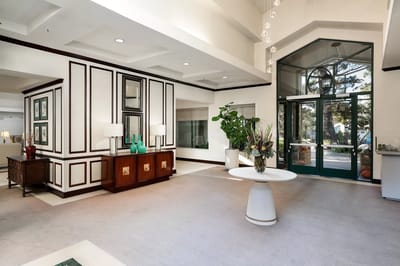 Elegant lobby area with modern decor and natural light