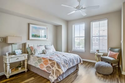 Bright and cozy resident bedroom with modern decor