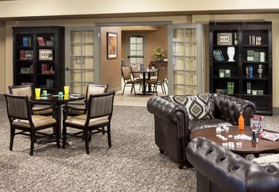 Interior common area with seating and games