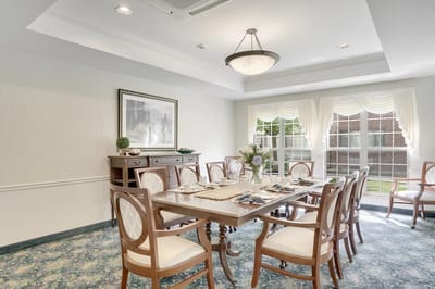 Elegant dining room setup with a large table