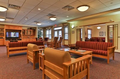 Interior view of a common area with seating