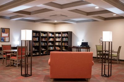 Interior view of a cozy library and reading area