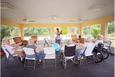 Residents participating in an engaging indoor activity