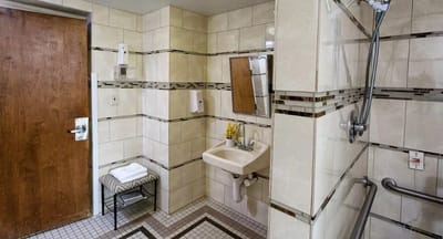 Accessible bathroom with shower and sink