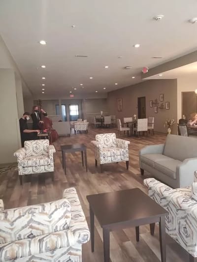 Common area of an assisted living facility with seating
