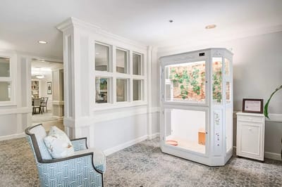 Interior hallway with a decorative display case