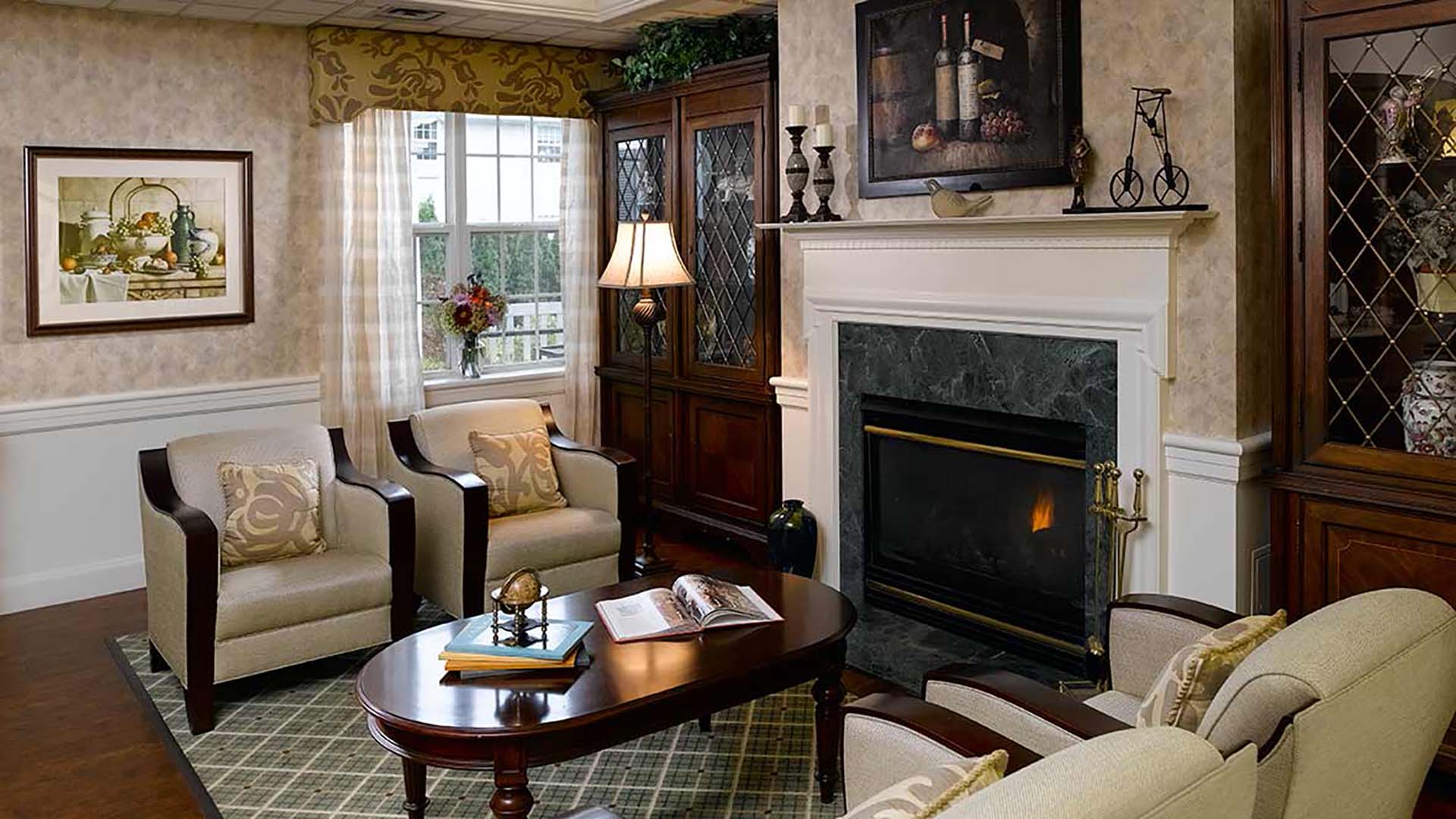 Cozy interior lounge with seating and decor