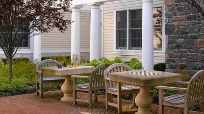 Outdoor seating area with chess tables