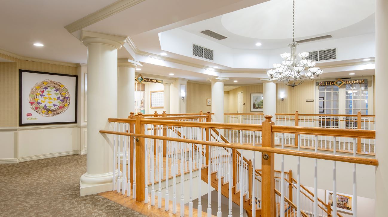 Interior view of a staircase and common area