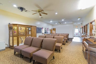 Interior view of a common area with seating