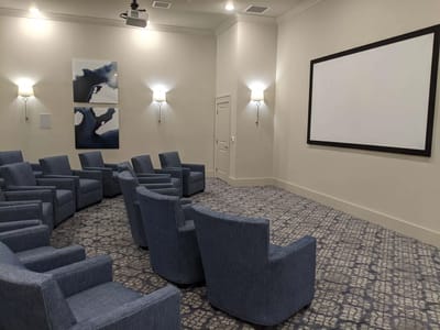 Comfortable seating in a spacious activity room