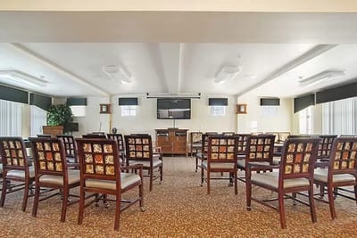 Interior common area with rows of chairs