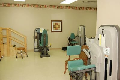 Interior rehabilitation gym with exercise equipment