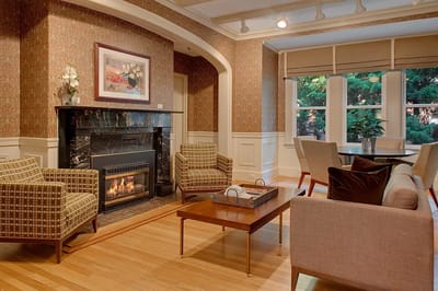 Cozy common area with fireplace and seating