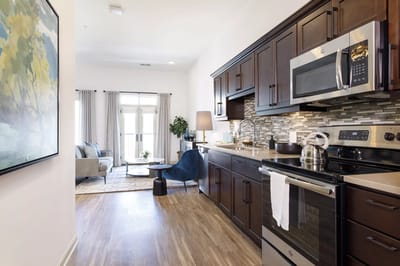 Modern kitchen in a senior living facility apartment