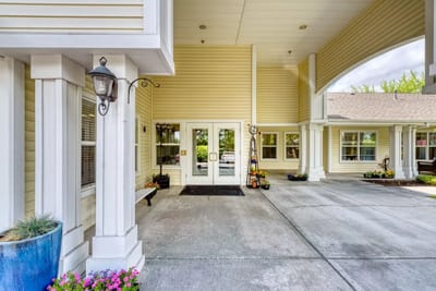 Exterior view of the entrance at Awbrey Place Assisted Living