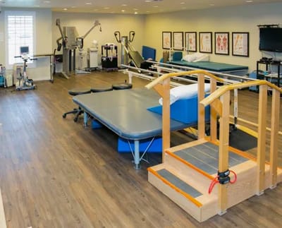 Interior view of a therapy room with equipment