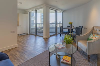 Bright interior of a common area with outdoor view