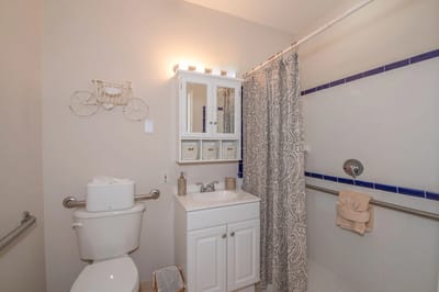 Modern bathroom with accessible features and decor