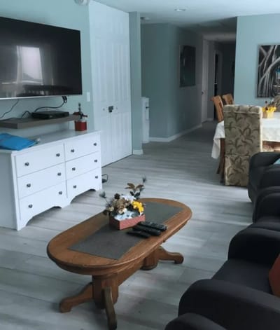 Comfortable living room with a dining area