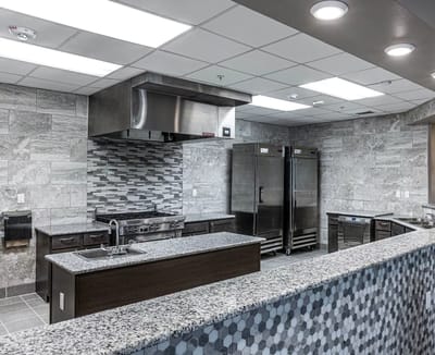 Well-equipped kitchen in a senior living facility