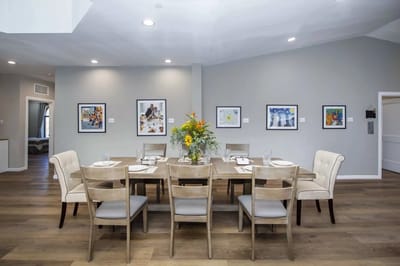 Dining area with a wooden table and chairs