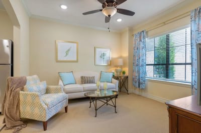 Bright and inviting living room in a senior living facility