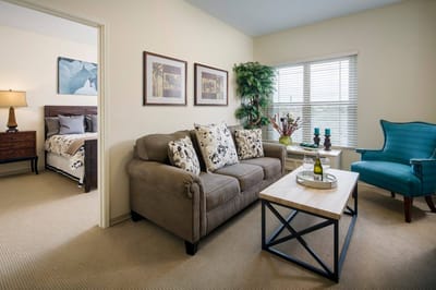 Cozy interior living space in a senior living facility