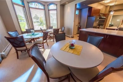 Interior dining area with tables and chairs