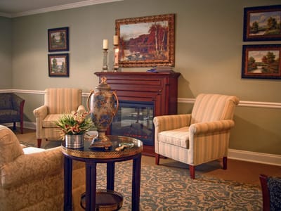 Cozy common area with seating and artwork