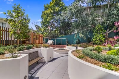 Garden area with seating and pathways