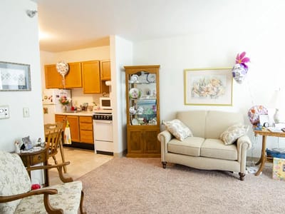 Cozy interior of a senior living room with tasteful decor