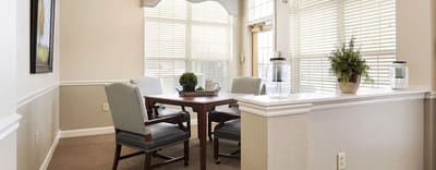 A bright and inviting common area with seating