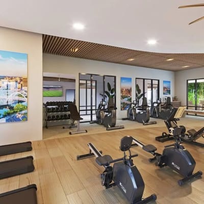 Interior view of a fitness area with exercise machines