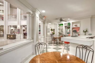 Bright and spacious common area with seating
