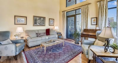 Cozy common area with seating and natural light