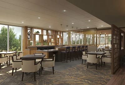 Bright dining area with tables and chairs