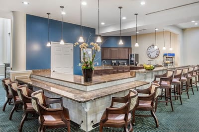 Bright interior of a common area with seating