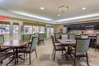 Interior dining area with tables and chairs