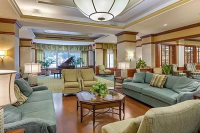 Interior of a cozy common area with seating
