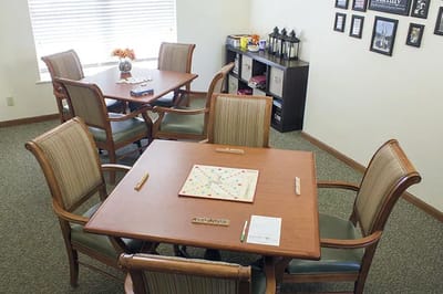 Activity room with tables set for game play