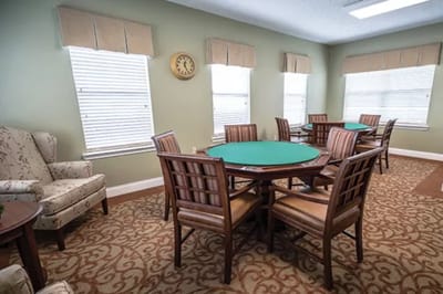 Comfortable common area with tables and chairs