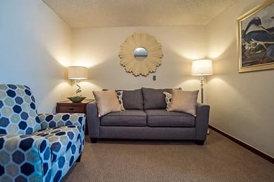 Cozy furnished living room with a couch and chair