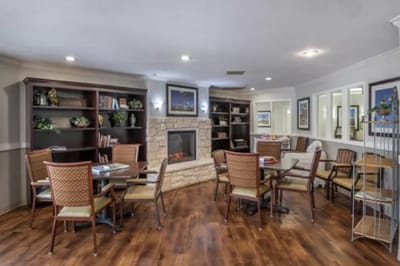Common area with seating and a fireplace