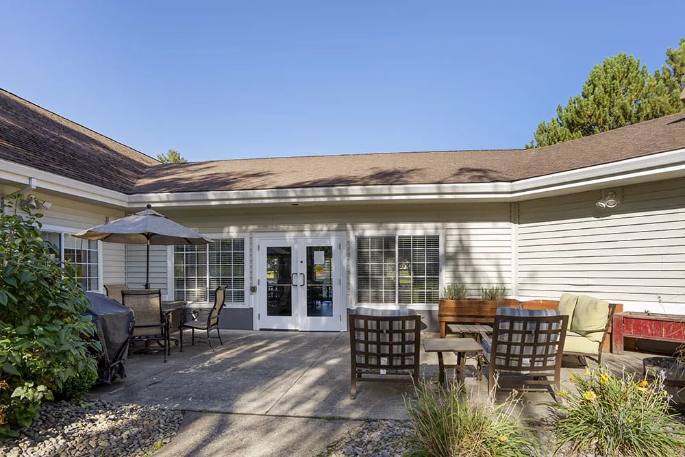 Outdoor seating area with patio furniture