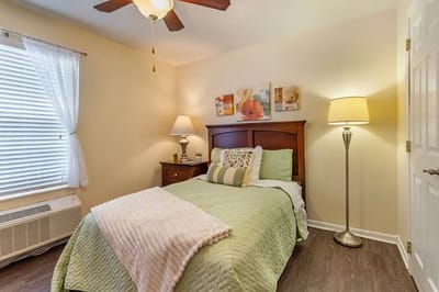 Cozy bedroom setup in a senior living facility