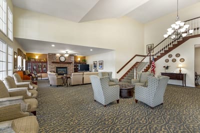 Bright and spacious interior common area with seating
