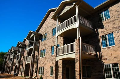 Exterior view of a residential building with balconies