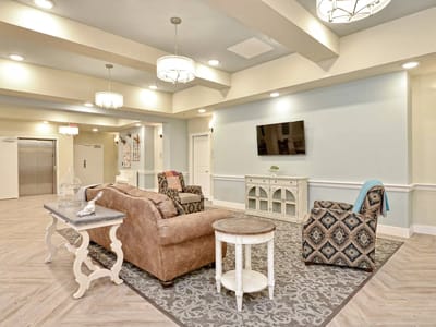 Comfortable common area with seating and decor