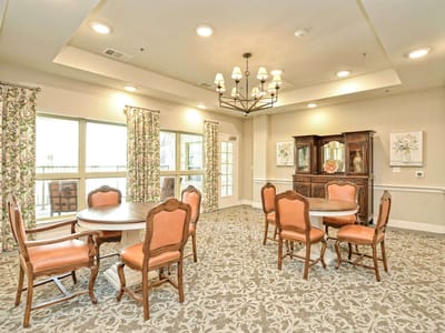 Cozy interior of a common area with tables and chairs